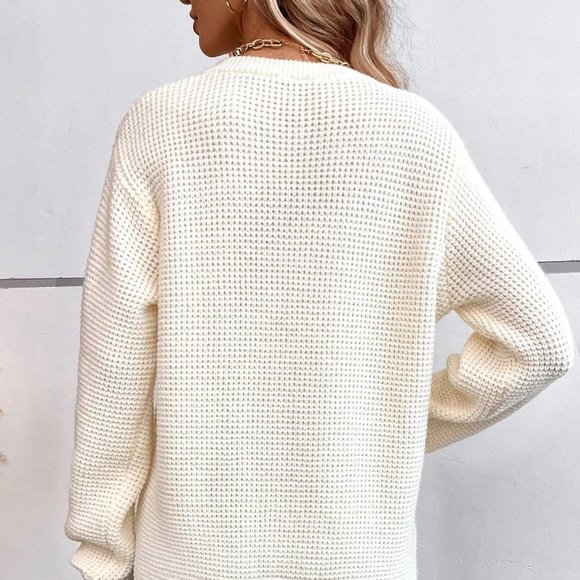 White Casual Womens Notched Neck Pocket Patched Drop Shoulder Sweat… - Picture 2 of 5